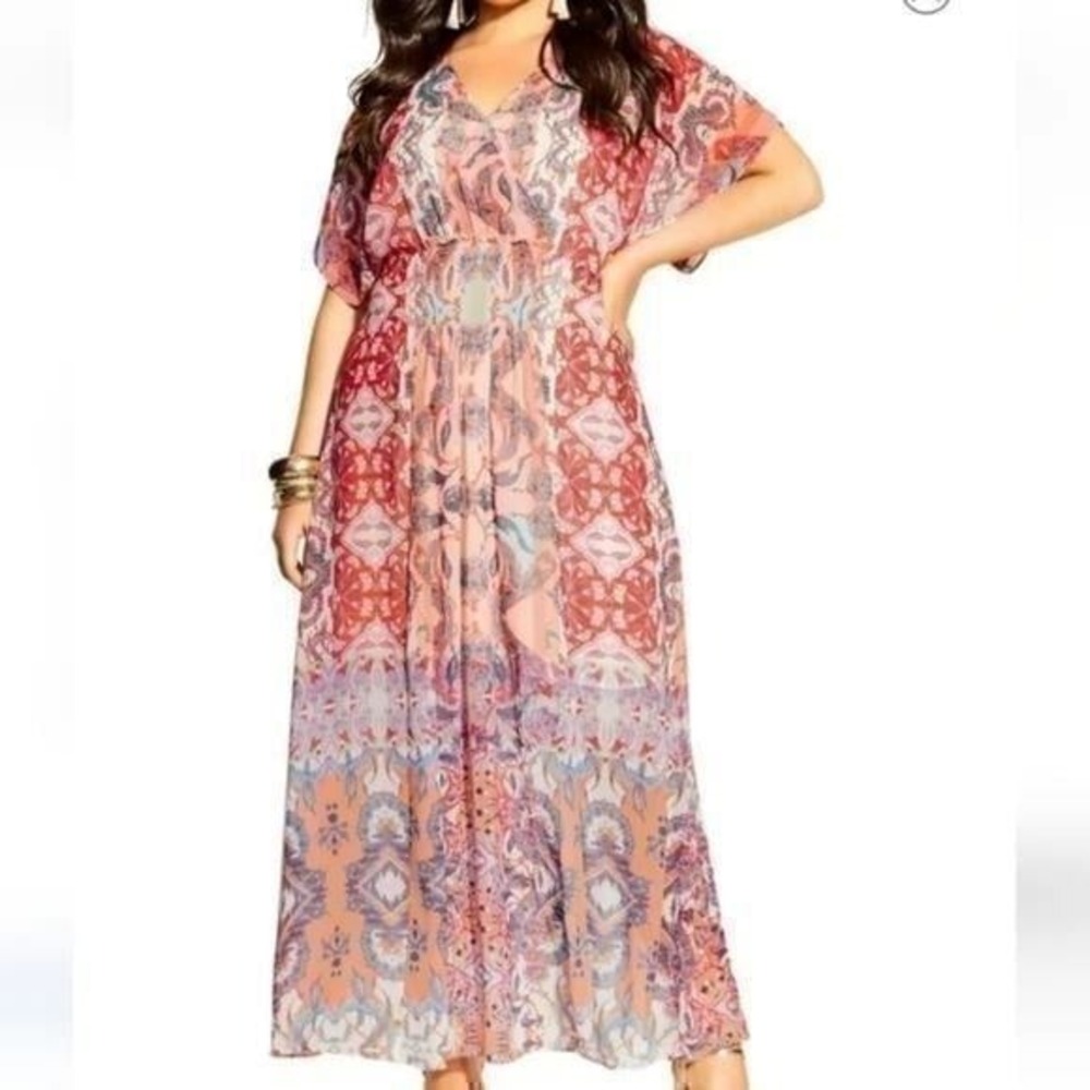 City Chic Adisa Mirror floral lightweight flowy boho Maxi Dress plus size‎ L 20